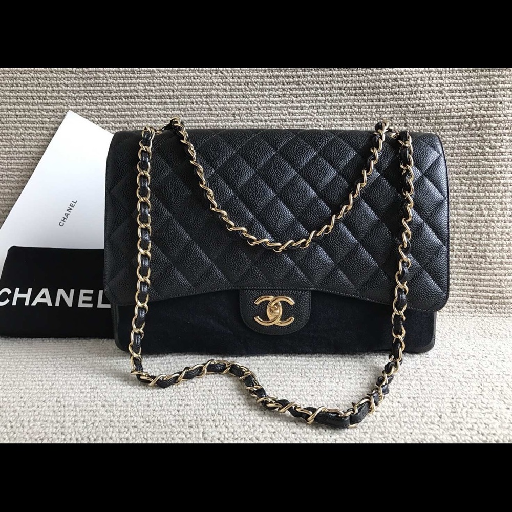Authentic Chanel maxi caviar classic flap bag